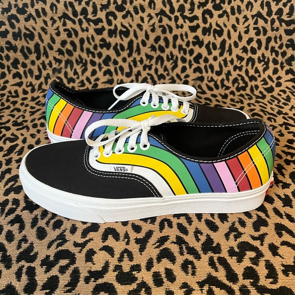 Rainbow striped black Vans Authentics. Limited edition. Women’s size 9. - Picture 2 of 2